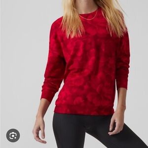 Athleta Red Chakra Floral Round Neck Long Sleeve Top